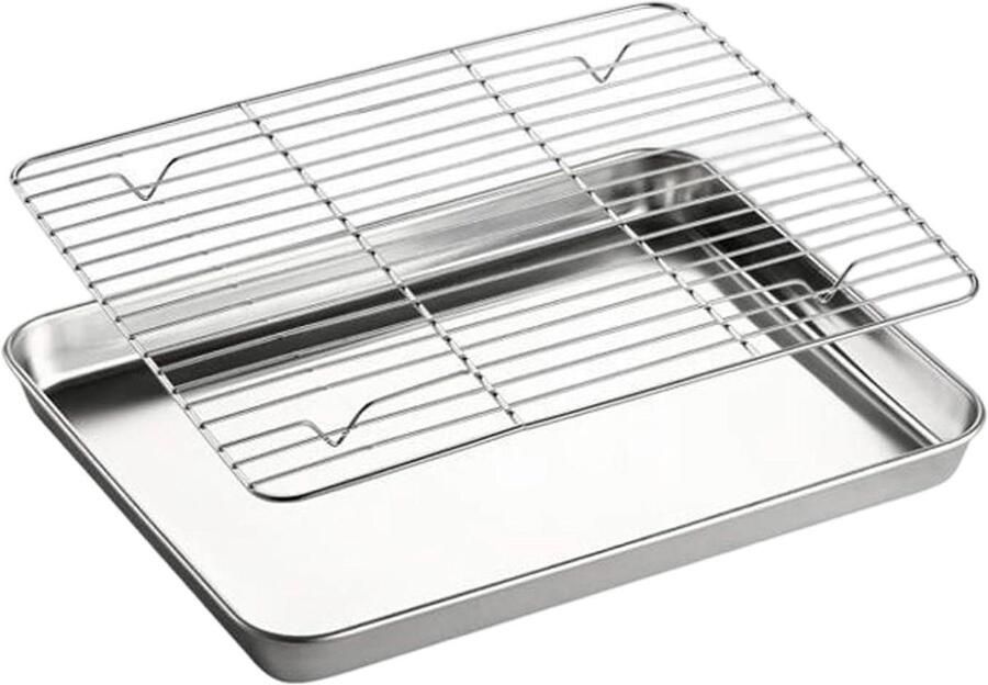 Bakplaat met Rooster Ovenplaat Coolrek Gelijkmatig Bakken Antiaanbaklaag 25 x 25 cm Zilver