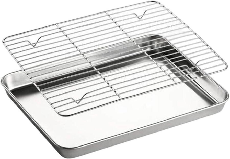 Roestvrijstalen bakplaat Antiaanbak pan Veelzijdig koken Met koelrek 235 cm vierkant Zilverkleurig