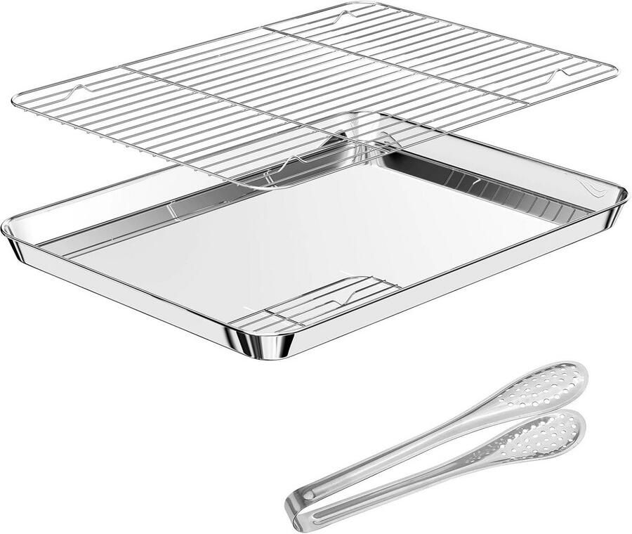 Bakplaat met Rooster Grill Pan Oven Bakken Roestvrij Staal 40.5 x 30.5 cm Zilver