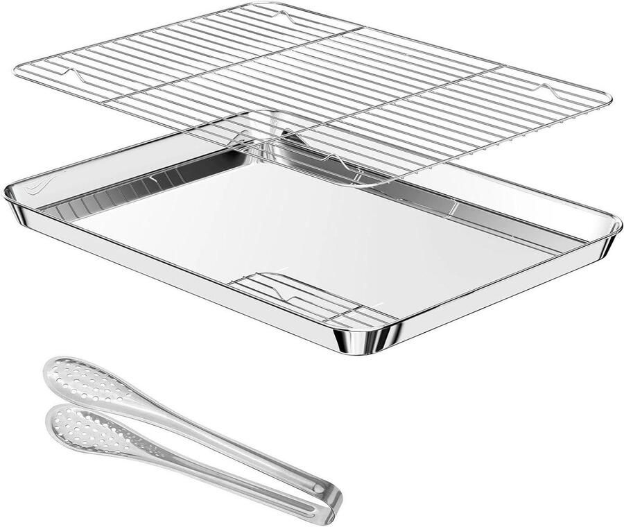 Bakplaat met Rooster Grillplaat Bakvorm Oven Gebruik Roestvrij Staal 40 x 30 cm Zilver