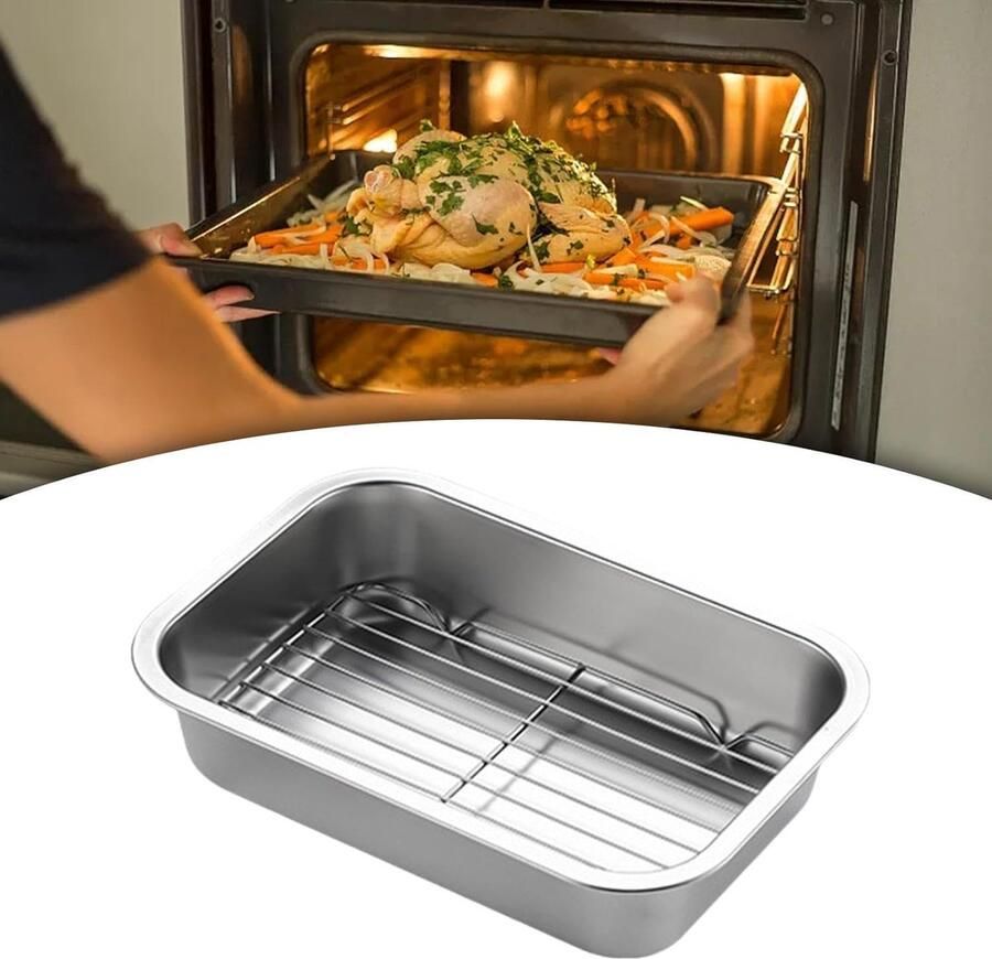 Bakplaat met rooster Keuken accessoire Lekkernijen bakken Gelijkmatige warmte 36x27x15 cm Zilverkleurig