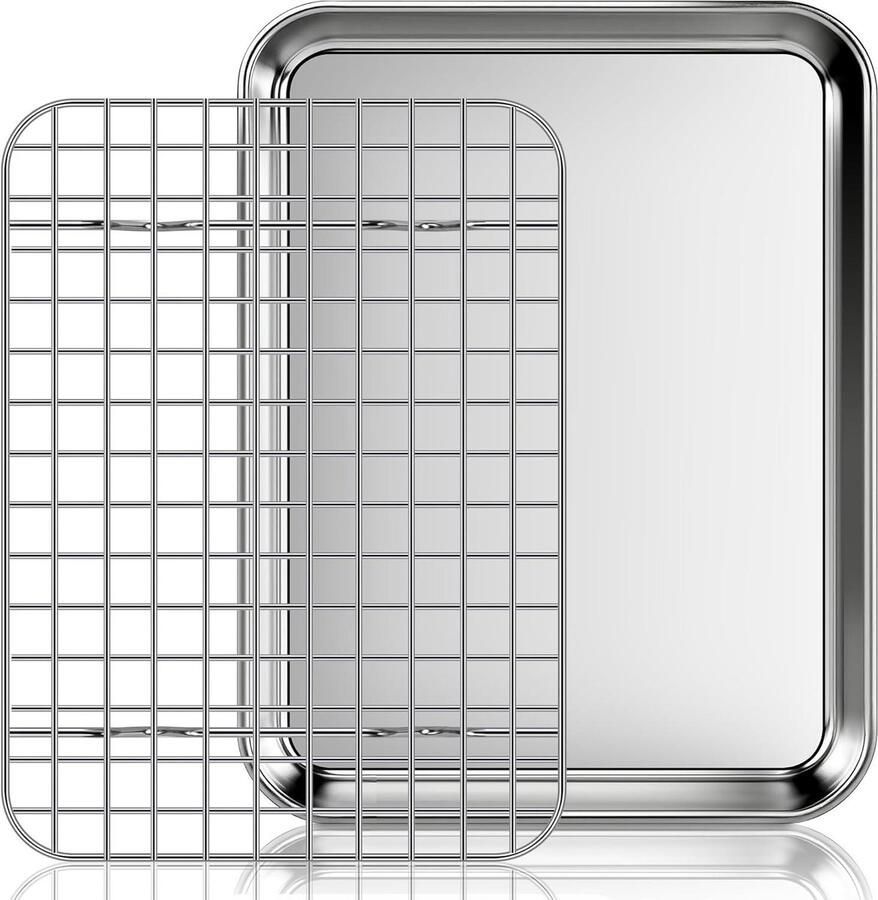 Bakplaat met Rooster Koekjesplaat Set Oven Bakken Roestvrij Staal 26.5 x 20.3 cm Zilver
