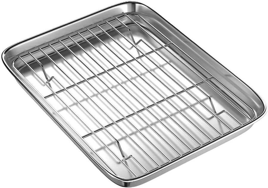 Oven Bakplaat Bakvorm met rooster Gelijkmatig bakken Vaatwasserbestendig 10 inch Zilver