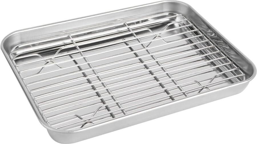 Bakplaat met Rooster Ovenbakvorm Bakken en Braden Roestvrij Staal 23.50X17.80X2.50CM Zilver