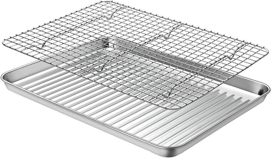 Bakplaat met Rooster Ovenpan Bakvorm Bakken en Braden Roestvrij Staal 316 240 x 180 mm Zilver
