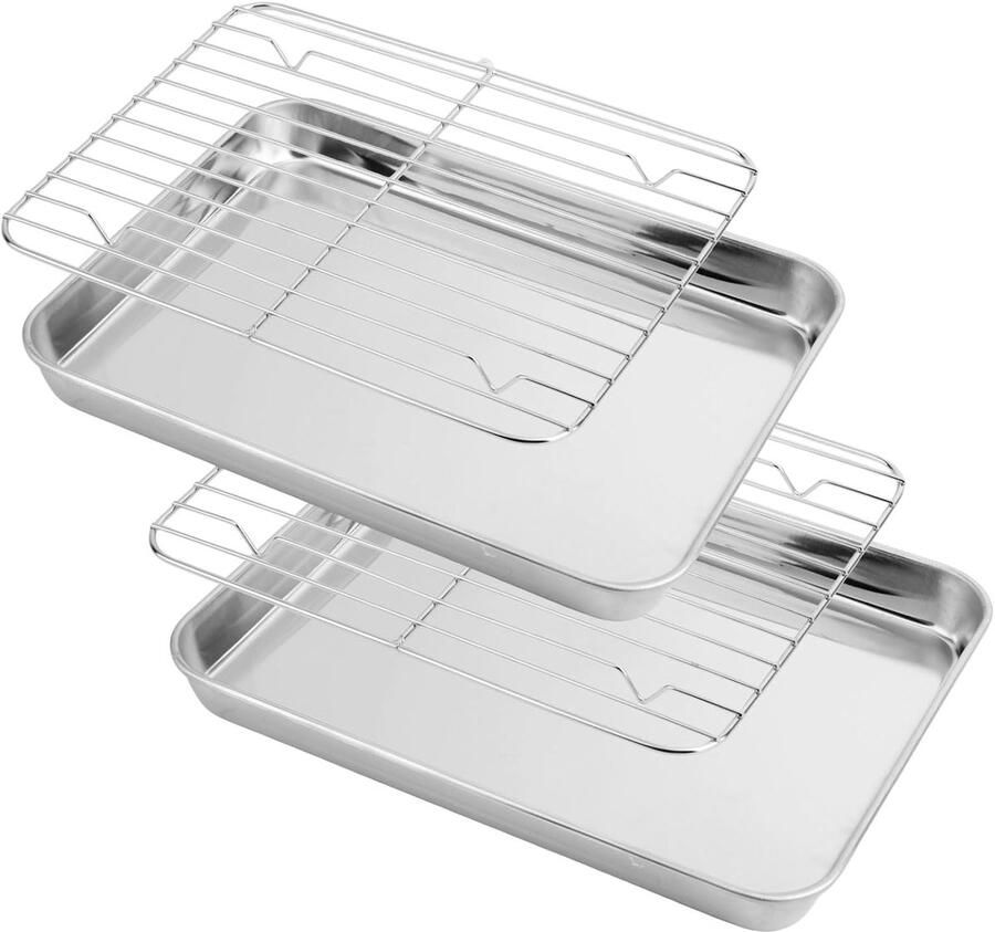 Bakplaat met Rooster Ovenplaat Accessoires Brood Roosteren Bakken Roestvrij Staal 26 x 20 cm Zilver