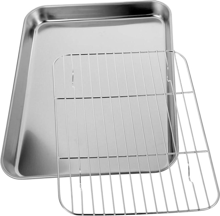 Bakplaat met Rooster Ovenplaat Afdruiprek Bakken en Koelen Dubbele Functie 26.50X20.50X2.50CM Zilver