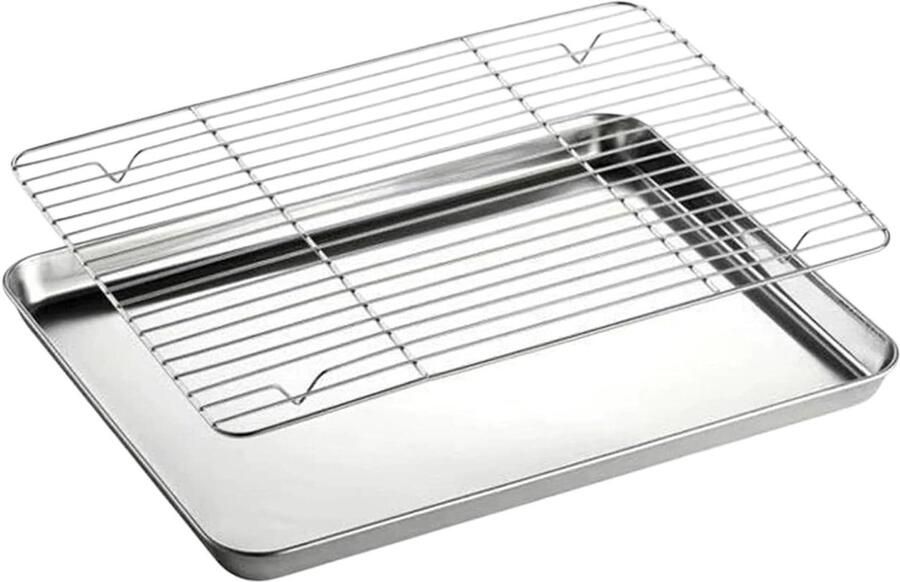 Bakplaat met rooster Ovenplaat Bakken en afkoelen Vaatwasmachinebestendig 405 x 305 cm Zilver