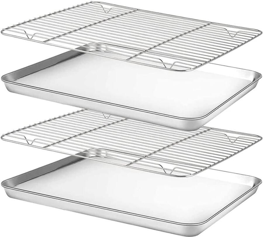 Bakplaat met rooster Ovenplaat Bakken en braden Roestvrij staal 2 stuks Zilver