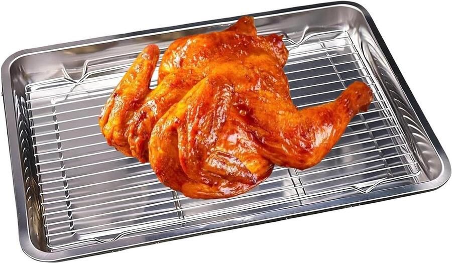Bakplaat met rooster Ovenplaat Bakplaat Thuis Koken Grillen Hygiënisch Ontwerp 40x30cm Zilver