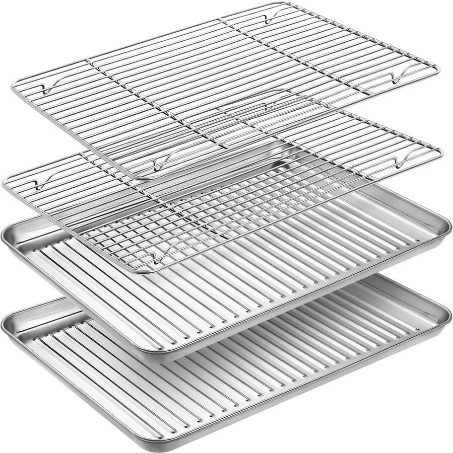 Bakplaat met Rooster Ovenplaat Bakset Brood Bakken Roestvrij Staal 30.5 x 25.5 cm Zilverkleurig