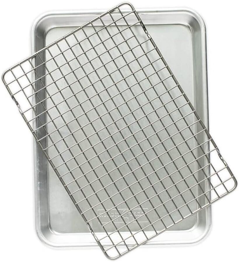 Bakplaat met Rooster Ovenplaat Bakset Luchtig Bakken Anti-aanbak Coating 33 x 24 cm Natuurlijk Aluminium