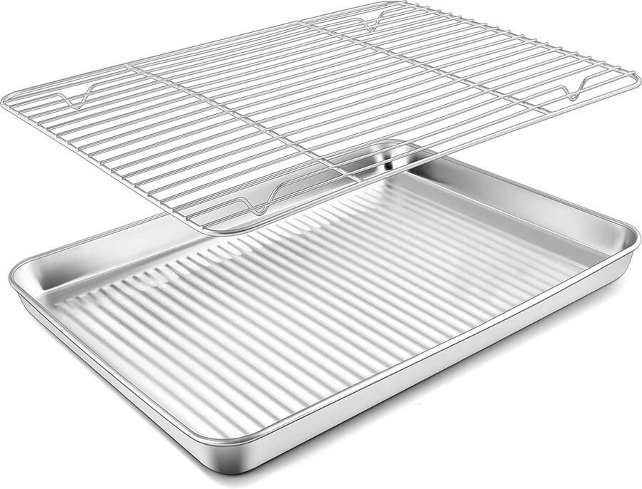 Bakplaat met rooster Ovenplaat bakvorm Bakken en braden Roestvrij staal 40x30 cm Zilverkleurig