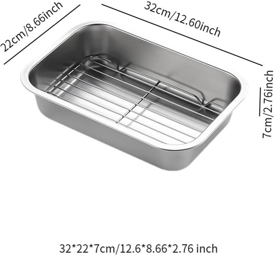 Bakplaat met rooster Ovenplaat braadslede Gelijkmatig bakken Roestvrij staal 36x27x15cm Zilver