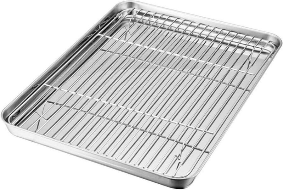 Bakplaat met Rooster Ovenplaat Grate Bakken en Grillen Roestvrij Staal 40x30cm Zilver