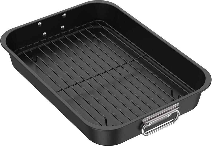 Bakplaat met rooster Ovenplaat Grill Gezond Bakken Dubbele handgrepen 40 x 29 cm Zwart