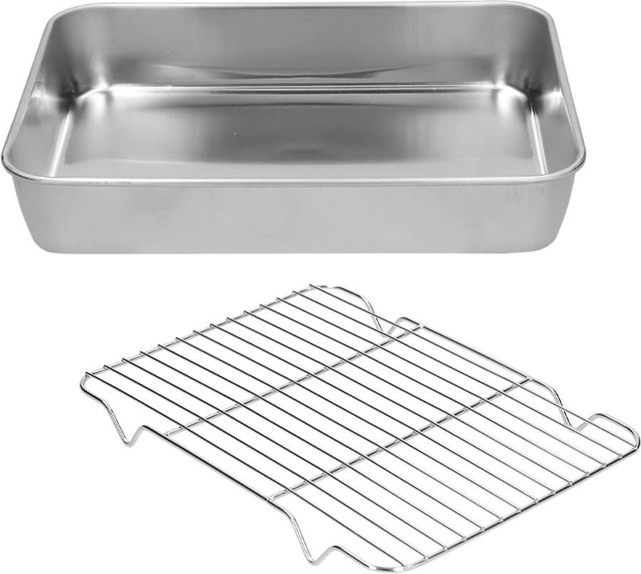 Bakplaat met Rooster Ovenplaat Grillrek Oven Bakken Roestvrij Staal 23.5 x 17.5 cm Zilver