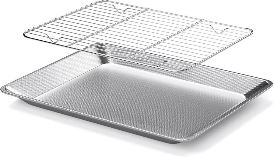 Bakplaat met Rooster Ovenplaat Grillschaal Gelijkmatig Bakken Diepe Rand 30 x 24 cm Zilver