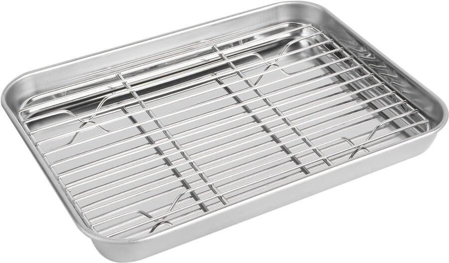 Bakplaat met Rooster Ovenplaat Koelrek Dagelijks Bakken Vaatwasserbestendig 23.5x17.8x2.5cm Zilver