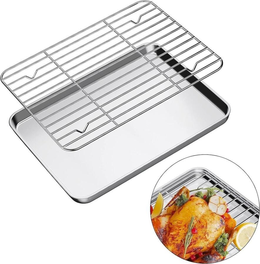 Bakplaat met rooster Ovenplaat RVS Lekker bakken Vaatwasserbestendig 31 x 24 cm Zilver