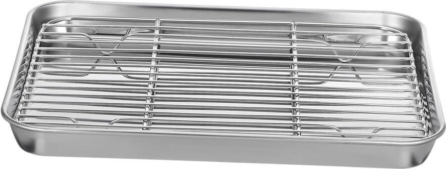 Bakplaat met rooster Ovenplaat set Bakken en braden Vaatwasserbestendig 26 x 20 cm Zilver