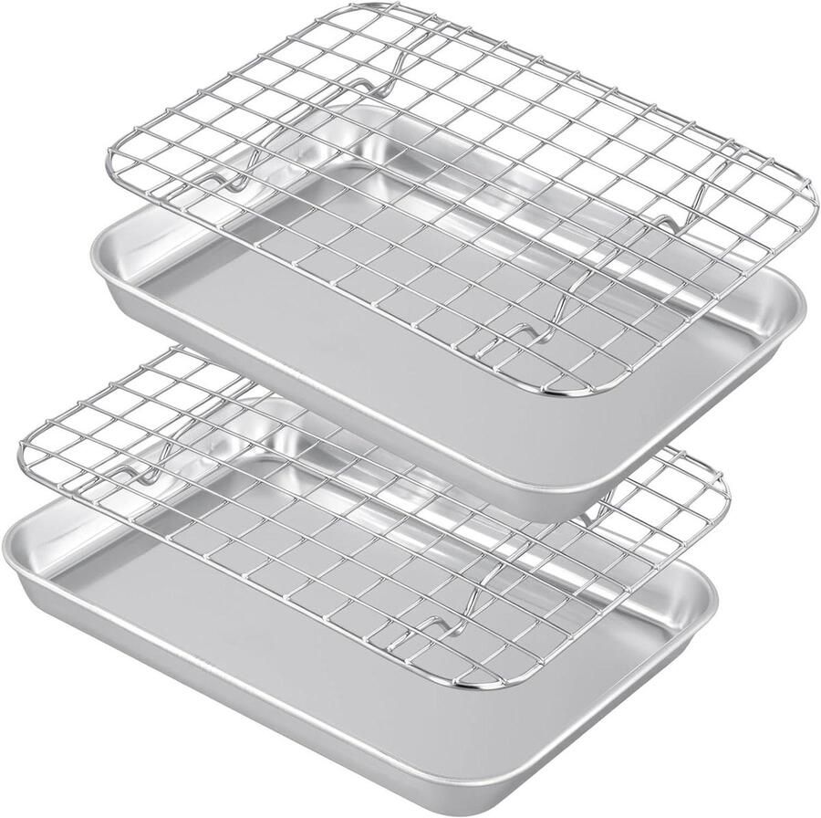 Bakplaat met Rooster Ovenplaat Set Bakken en Braden Vaatwasserbestendig 26.5 x 20.5 cm Zilver