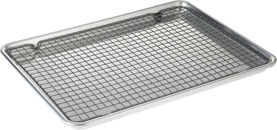 Bakplaat met Rooster Ovenplaat Set Gelijkmatig Bakken Roestvrij Aluminium 2 Delig Natuurlijk Aluminium