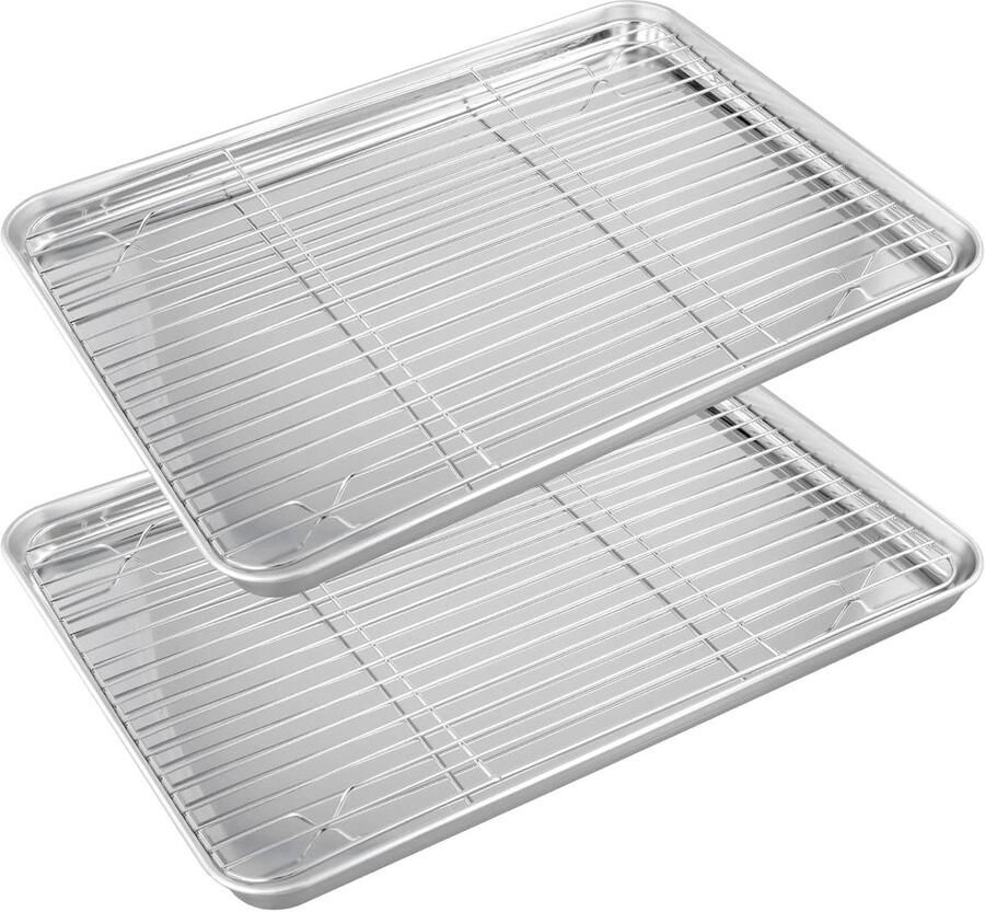 Bakplaat met Rooster Ovenplaat Taartplaat Bakken en Afkoelen Roestvrij Staal 405 x 305 cm Zilver
