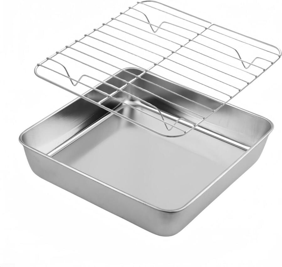 Bakplaat met Rooster Ovenschaal Bakset Oven Gebruik Roestvrij Staal 24 cm Zilverkleurig