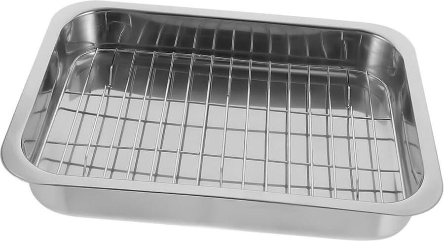 Bakplaat met rooster Ovenschaal set Bakken en serveren Roestvrij staal 42 x 32 x 7 cm
