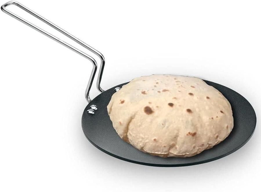 Platte Bakplaat Koekenpan Zuid-Indiase Snacks Antiaanbak Oppervlak 22 cm Diameter Zwart