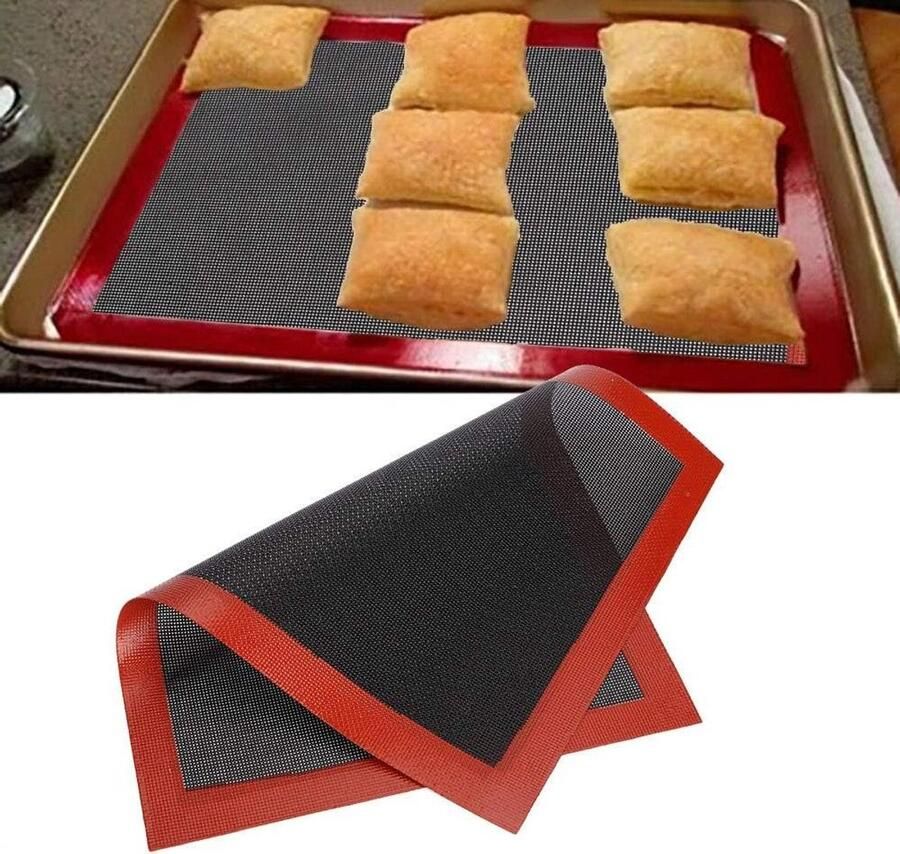 Bakplaat Ovenmat Siliconen Bakmat Bakken en Braden Ademend Anti-aanbak 40 x 29.5 cm Zwart