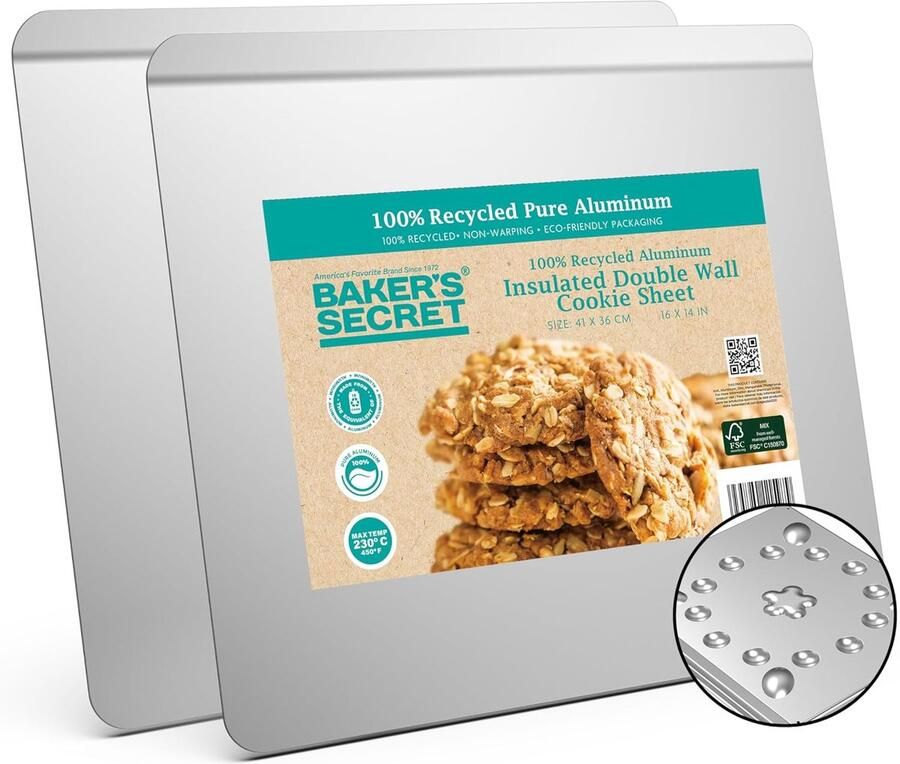 Bakplaat Ovenplaat Koekjesplaat Bakplaat Gelijkmatig Bakken Dubbelwandig Geïsoleerd 40x35 cm Zilver