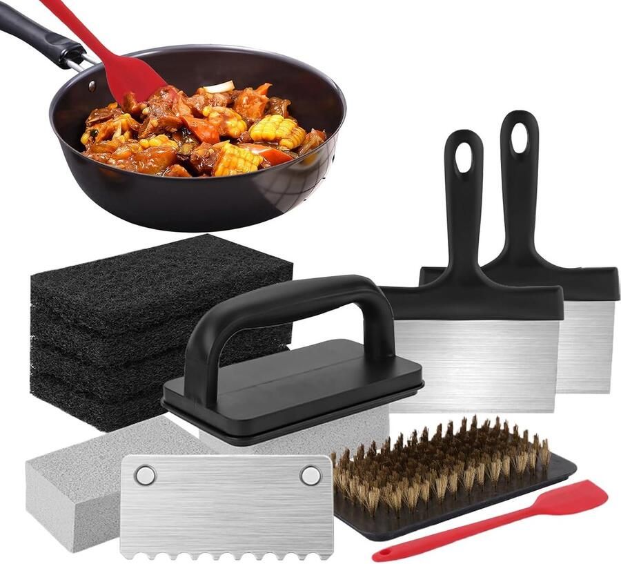 Bakplaat Reinigingsset Roestverwijderaar Set Bakplaat Schoonmaken Geïntegreerde Functionaliteit 26 x 176 x 116 cm Zwart