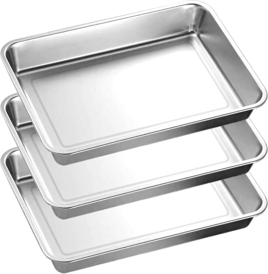 Bakplaat roestvrij staal 3 stuks 40 x 30 x 4 8 cm ideaal voor bakken en koken