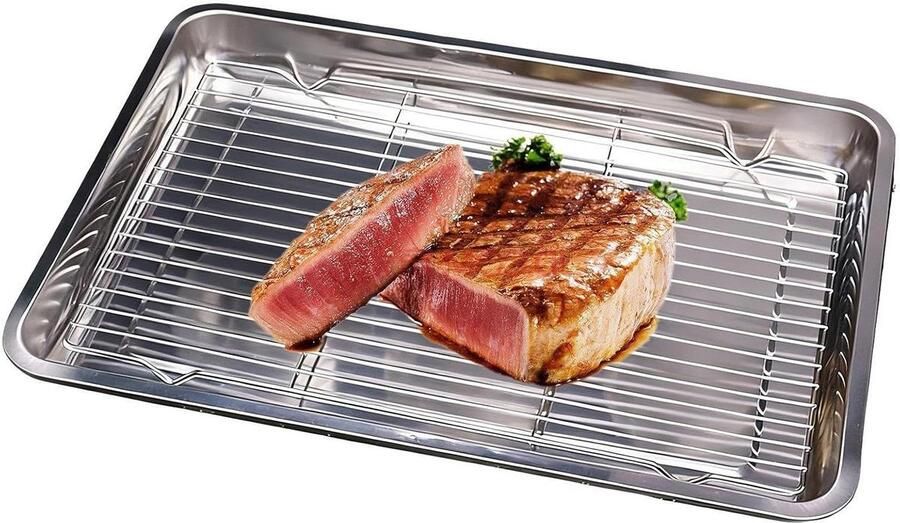 Bakplaat Roestvrij Staal Bakvorm Bakplaat Gelijkmatig Bakken Met Koelrek 32 x 22 cm Zilver