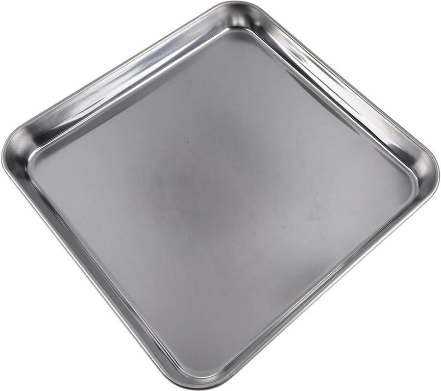 Bakplaat Roestvrij Staal Koekjesplaat Oven Koekjes Bakken Gelijkmatige Warmteverdeling 25x25x2.5 CM Zilverkleurig