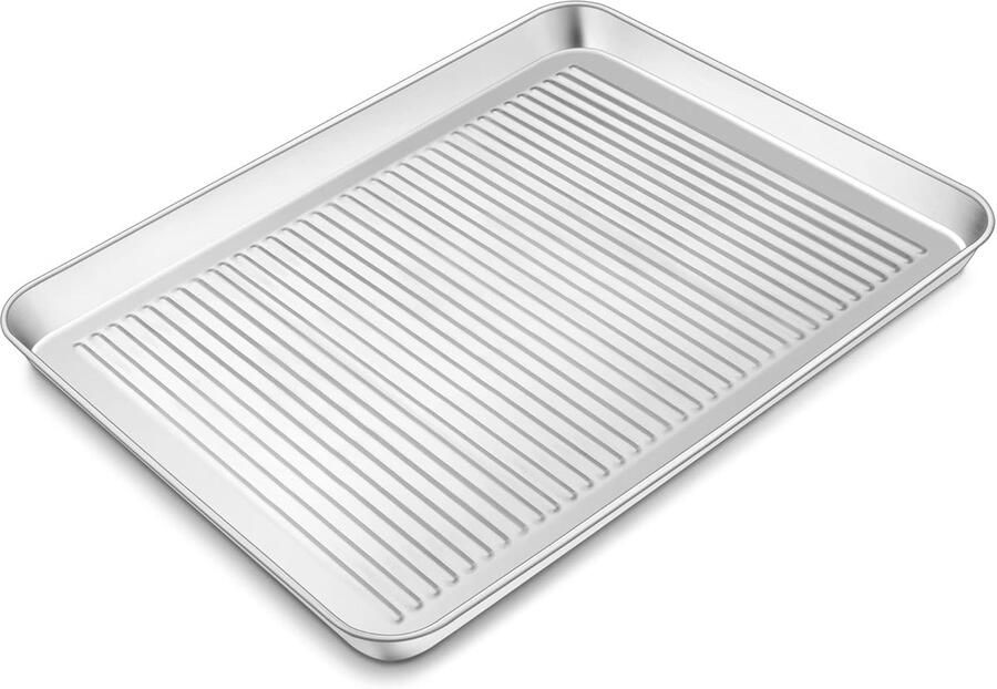 Bakplaat Roestvrij Staal Ovenplaat Cakevorm Bakken en Braden Geribbeld Oppervlak 40.5 x 30.5 cm Zilver