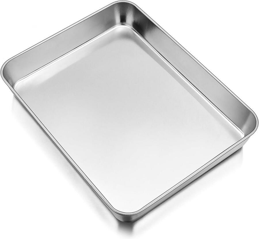 Bakplaat Roestvrij Staal Ovenschaal Diep Bakken en Braden Voedselveilig Materiaal 26.5 x 20.5 cm Zilverkleurig