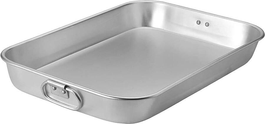 Bakplaat Roestvrij Staal Ovenschaal Rechthoekig Oven Gebruiken Met Handgrepen 36 x 27 x 7 cm Zilver