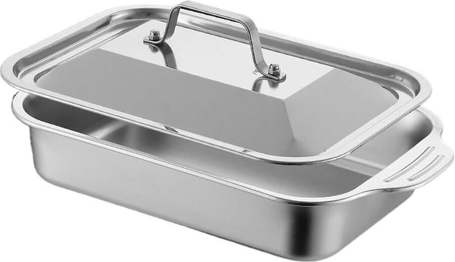 Bakplaat Roestvrij Staal Taartplaat Deksel Thuis Bakken Gelijkmatige Warmteverdeling 46x28 cm Zilver