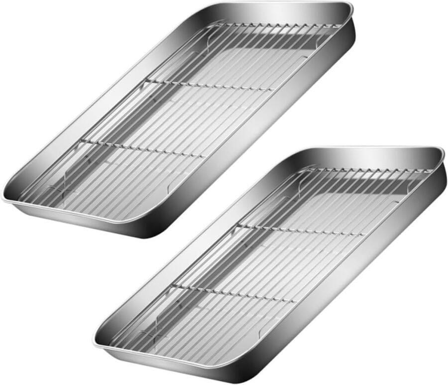 Bakplaat Rooster Set Ovenplaat Lade Bakken Grillen Roestvrij Staal 26x20cm 23x17cm