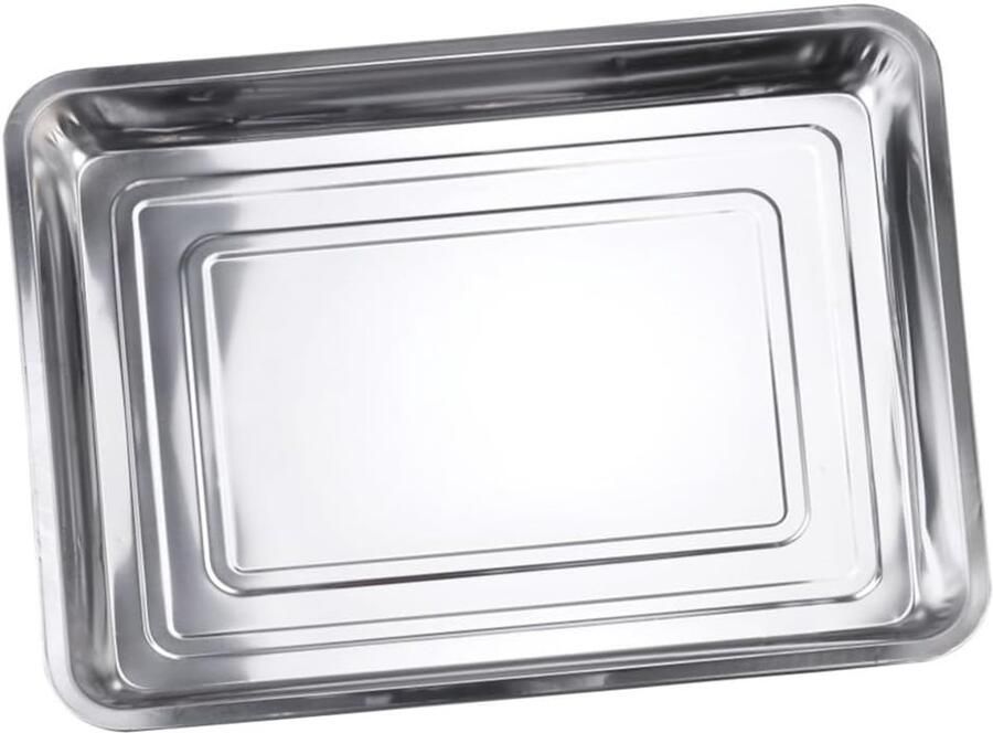 Bakplaat RVS Bakvorm Ovenplaat Bakken Grillen Gladde Gerolde Randen Medium Zilver