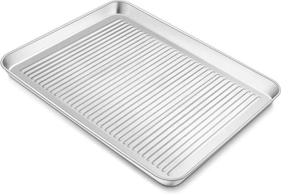 Bakplaat RVS Ovenschaal Taartvorm Bakken en Braden Ribbel Bodem 40.5x30.5x2.5 cm Zilver