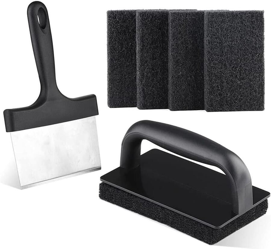 Bakplaat Schoonmaak Kit Grill Reiniger Grill Onderhoud Roestvrij Staal 5 Schuurpads Zwart