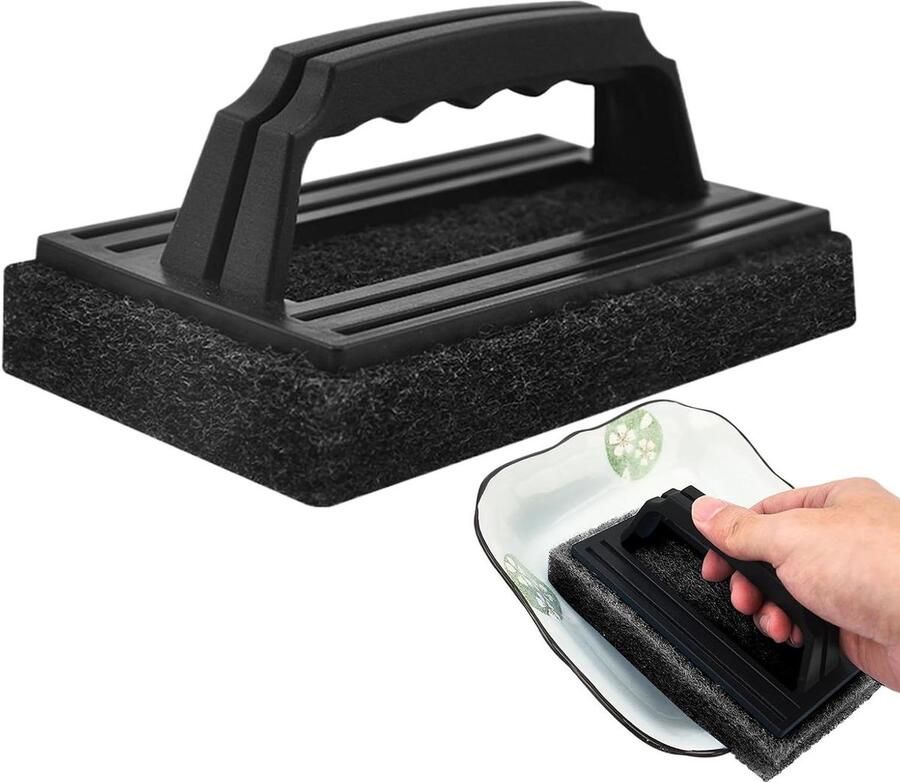 Bakplaat Schuurspons Grill Borstel Barbecue Reinigen Ergonomisch Handvat 15.5 x 9.5 x 7.5 cm Grijs