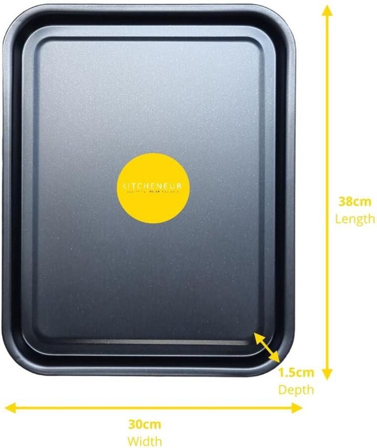 Bakplaat Set 38cm Antiaanbak Bakplaten voor Oven Vaatwasmachinebestendige Ovenschalen in Zwart (3-Pack) - Foto 2