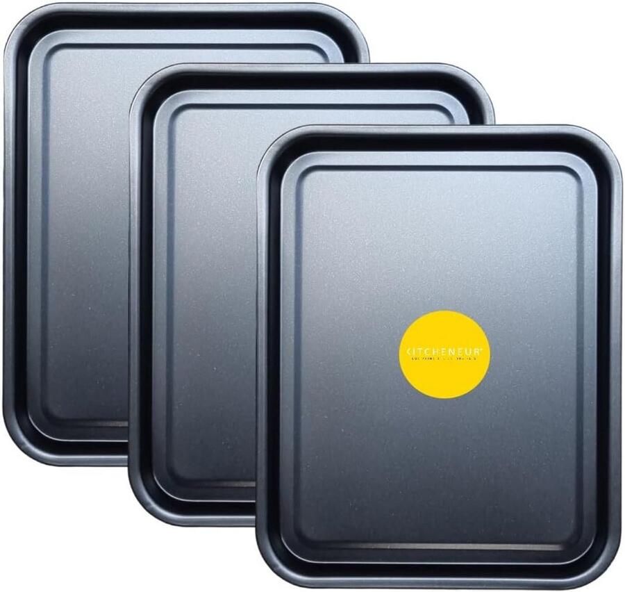 Bakplaat Set 38cm Antiaanbak Bakplaten voor Oven Vaatwasmachinebestendige Ovenschalen in Zwart (3-Pack)