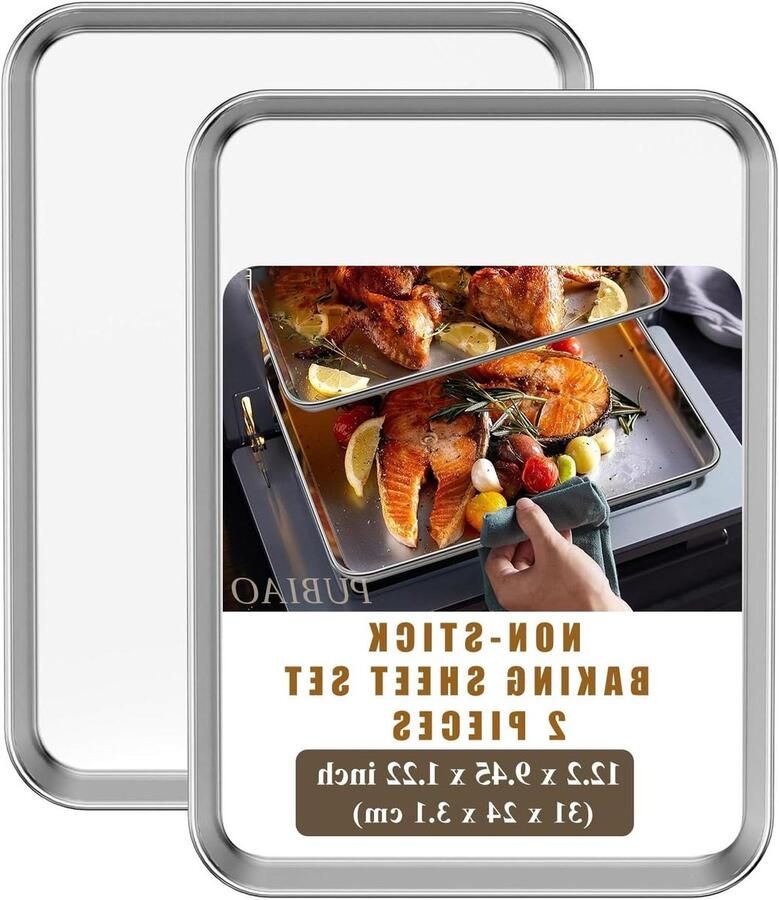 Bakplaat Set Bakblik Oven Koekjes Bakken Roestvrij Staal 31 x 24 cm Zilver