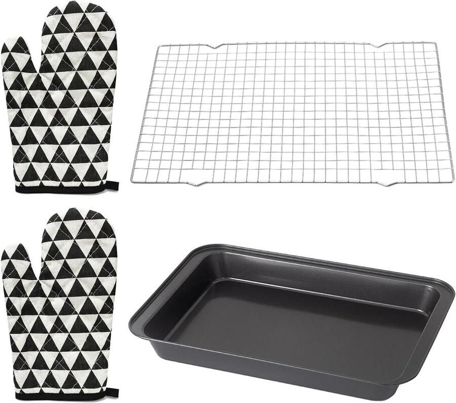 Bakplaat Set Bakvorm Rechthoekig Bakken en Koelen Koolstofstaal met Rooster 43 x 28 cm Zwart